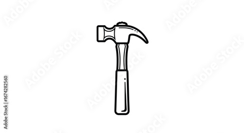 Outlined hammer illustration against a stark white backdrop depicting construction and repair themes