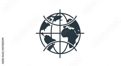 Stylized Earth Globe Icon with Latitude and Longitude Lines Depicting Global Reach