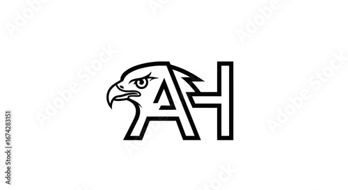 Elegant bird of prey emblem fusing typographic letters and powerful avian symbolism