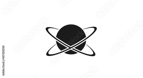 Abstract orbital structure depiction featuring smooth arcs intersecting a circular element