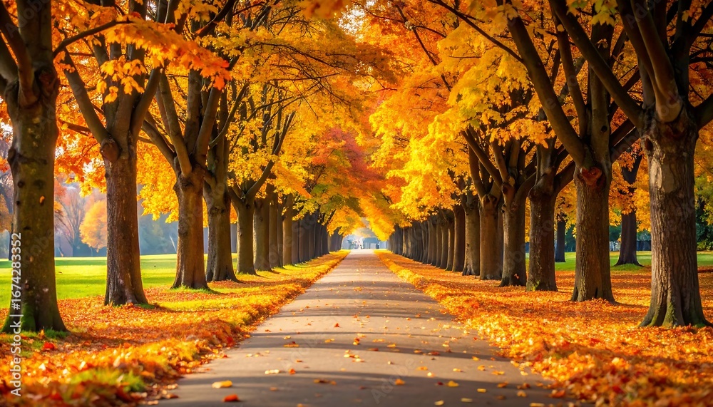 Naklejka premium Autumnal tree-lined avenue