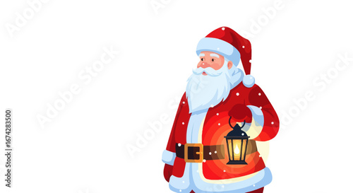 Charming santa claus character holding a lantern, illuminating christmas eve warmth