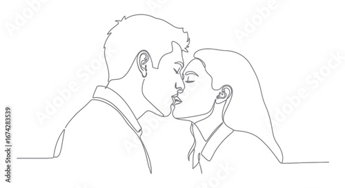 Minimalistic depiction of affectionate couple drawn with a continuous artistic line