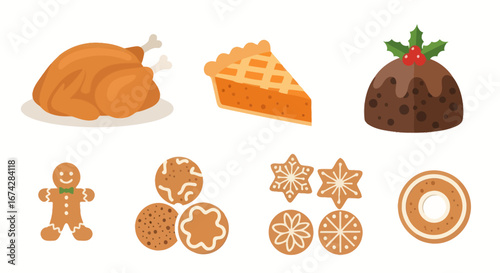 Festive array of classic holiday foods ready for a winter celebration meal time