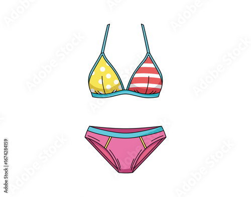 Women's swimwear. Summer bikini. Vector graphic set against a white backdrop.