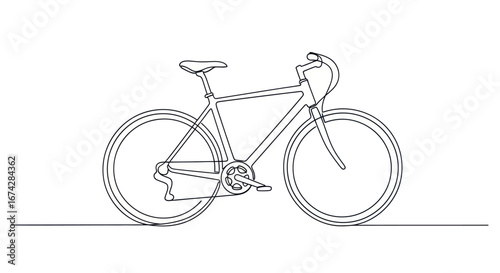 Continuous line art illustration of a bicycle conveying motion and simplicity using clean graphic