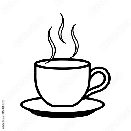 A steaming hot coffee cup icon with a rich brown mocha aroma symbolizes a perfect breakfast break