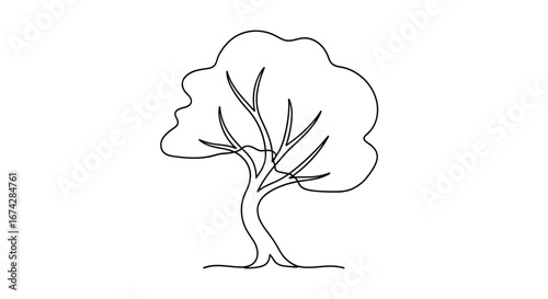 Simple tree illustration using a single line technique for artistic botanical representation