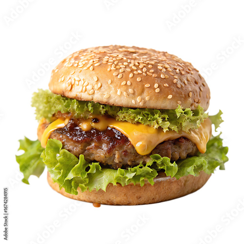 A cheeseburger with lettuce isolated on a transparent background

