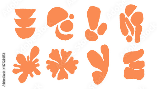Vector abstract logo templates, icons and symbols, art prints with minimal shapes in  floral wavy ink rough hand drawn naive style, cover, packaging, branding design templates