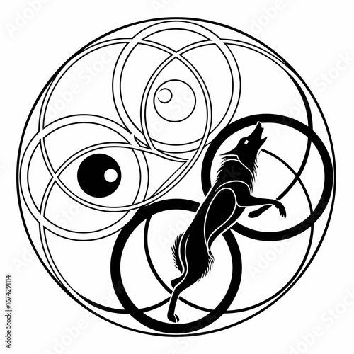 A howling wolf within a celtic knot circle