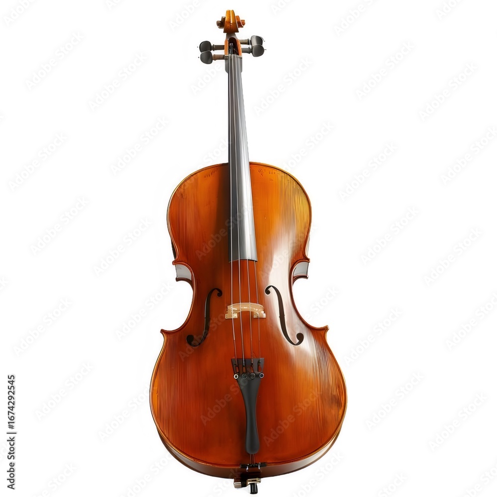 Fototapeta premium 孤立したチェロの木製楽器茶色の光沢のある表面を持つ白背景