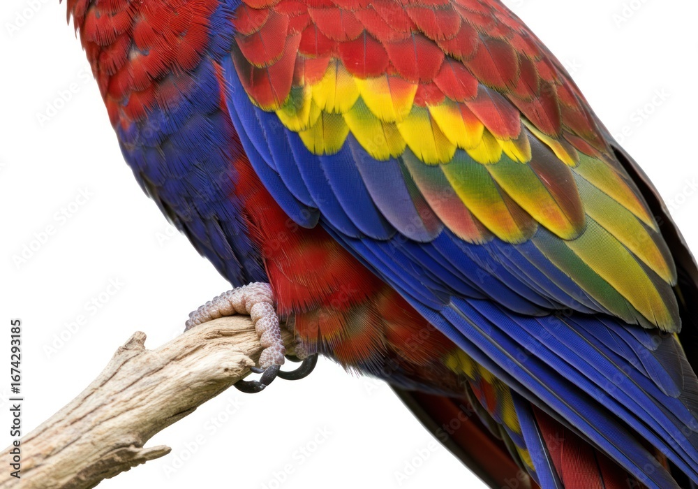 Obraz premium Colorful Parrot Perched on Wooden Branch with Bright Vibrant Feathers