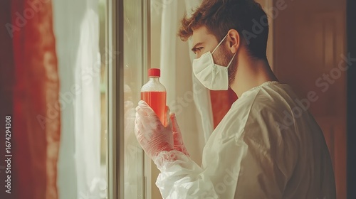 Contemplative Scientist in Protective Gear Holding Sample
