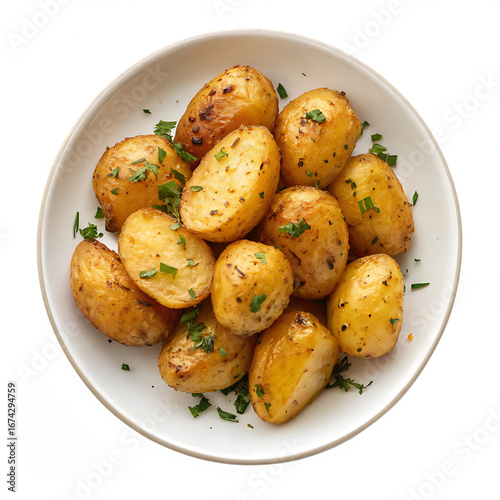 A plate of roasted potatoes isolated on a transparent background
