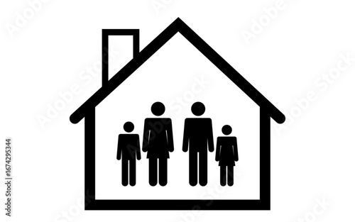 Family inside a home icon, illustration of a family in home