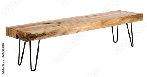 Wooden bench with metal legs