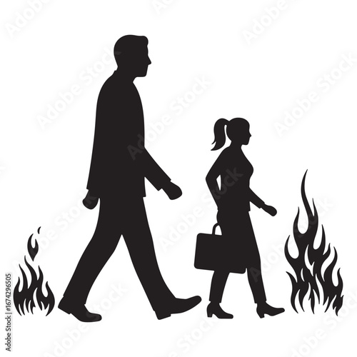 Silhouette of Businesspeople Walking Through Flames A Powerful Visual Metaphor