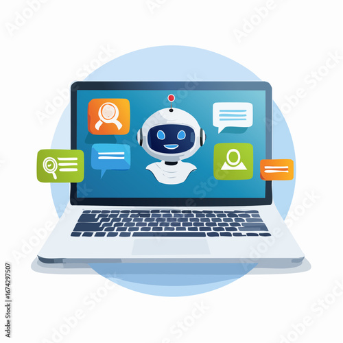 Modern Robot Chatbot Interface On Laptop Screen