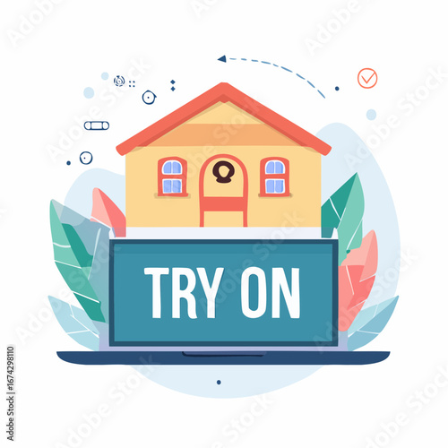 Virtual Home Try On Illustration With Laptop