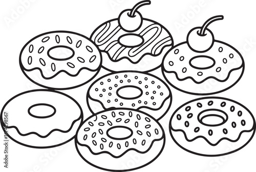  Each donut features distinct toppings like sprinkles
