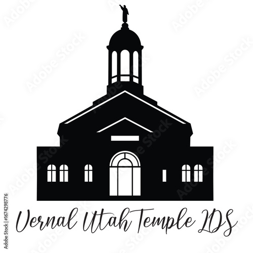 Vernal Utah LDS Temple, Religious Vector illustration, Church silhouette cricut