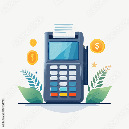 Flat Design Illustration Of Point Of Sale Terminal
