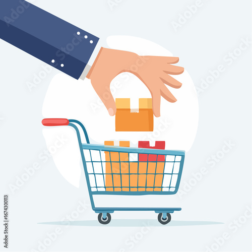 Hand Placing Box In Shopping Cart