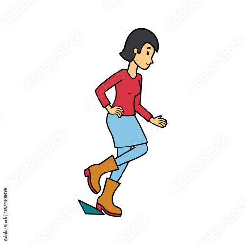 female foot stepping down on white background.eps