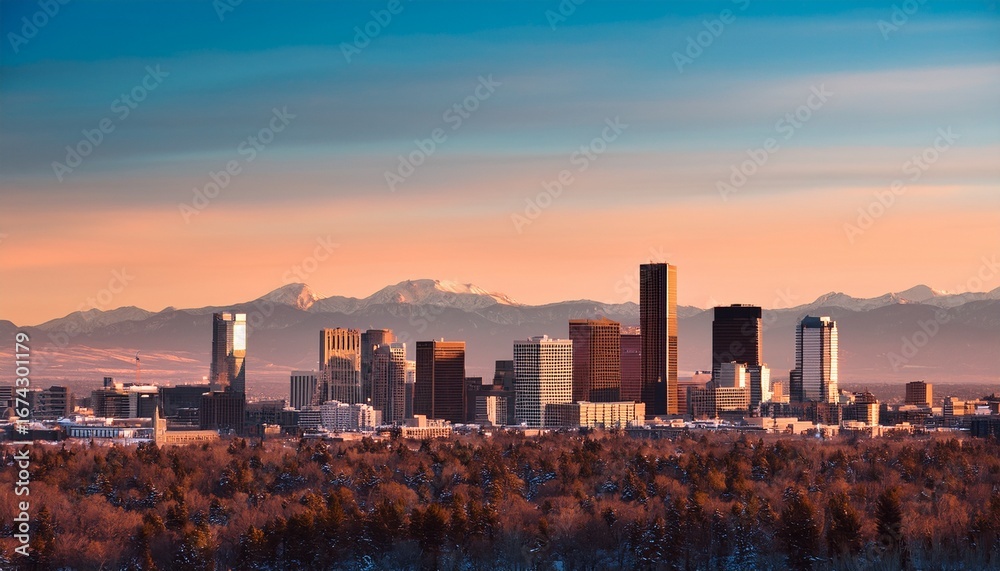 Fototapeta premium minimalist denver skyline against a background of mountains