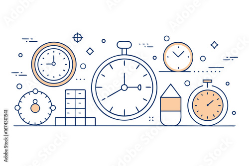 Mastering time management with stylish clock and stopwatch icons representing deadlines, schedules, and efficient workflow for modern business success