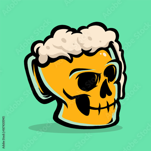 Beer Skull Character, Beer Skull Glass Logo Vector Illustration