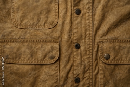 Beige Waxed Cotton Jacket Fabric with Rugged Look
