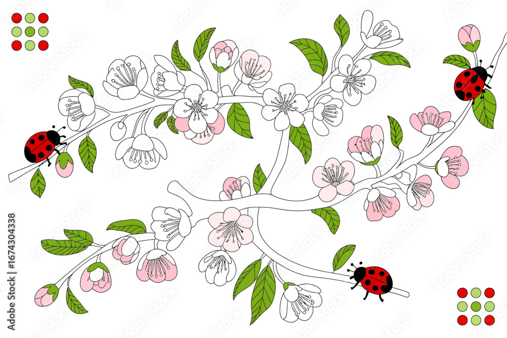 custom made wallpaper toronto digitalDelicate Cherry Blossoms and Ladybugs Springtime Illustration Featuring Pastel Pink and White Flowers and Cute Insect Accents