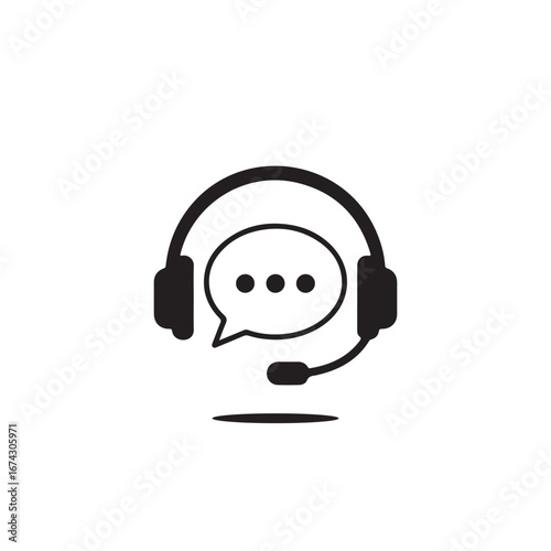 Customer Support Service Icon Vector Illustration with Headset and Speech Bubble for Online Communication and Assistance on White Background