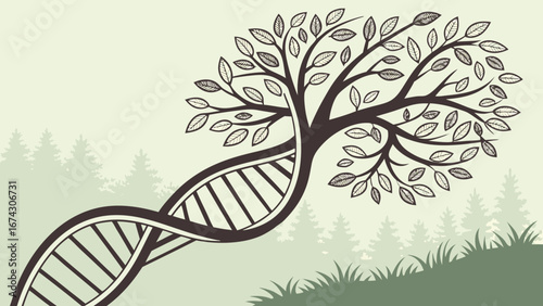 DNA Strand Transforming into Tree – Vector Illustration of Logical Life, Nature and Evolution 
