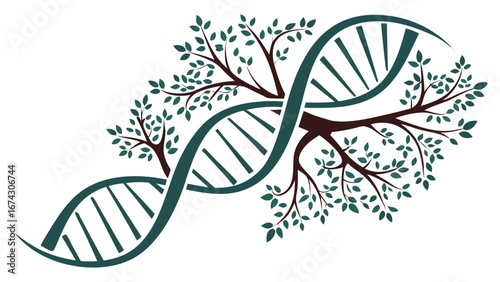 DNA Strand Transforming into Tree – Vector Illustration of Logical Life, Nature and Evolution Concept