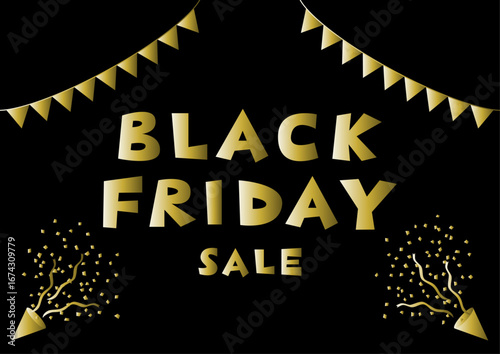 三角旗とクラッカーのブラックフライデー広告用イラスト