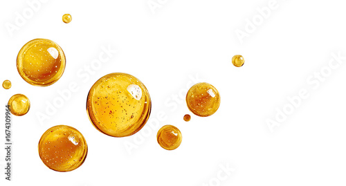 Golden oil droplets floating in air