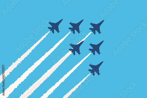 contrail and fighter jet silhouette,Fighter jets performing aerobatic flyovers at air shows and major events