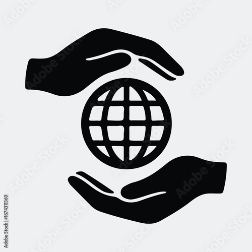 Silhouette hands holding globe environmental protection care vector illustration
