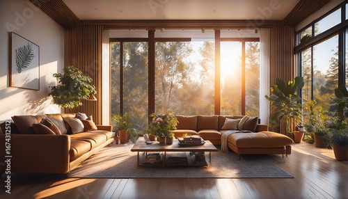 warm sunlight streams through a large window onto a cozy living room highlighting comfortable furniture and inviting decor creating a welcoming atmosphere house home sweet home