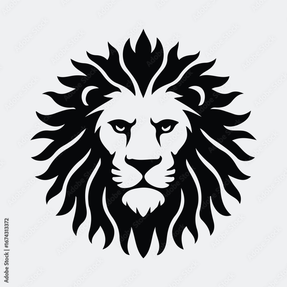 Obraz premium Silhouette majestic lion head with detailed mane vector illustration
