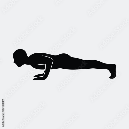 Silhouette man doing pushups fitness exercise vector illustration