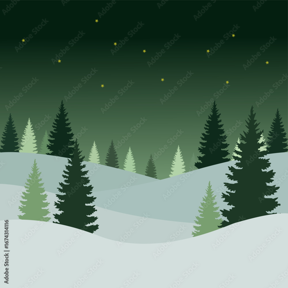 Obraz premium Snowy Night Forest Vibes Vector Illustration