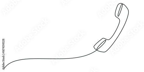 Black telephone receiver in one line art style. Telephone receiver drawing with editable stroke