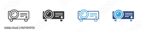 Projector icon set in outline and flat style , vector illustration.