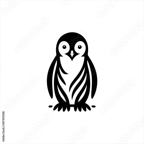 Stylized black and white penguin logo icon