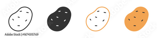 Potato icon set in outline and flat style , vector illustration.