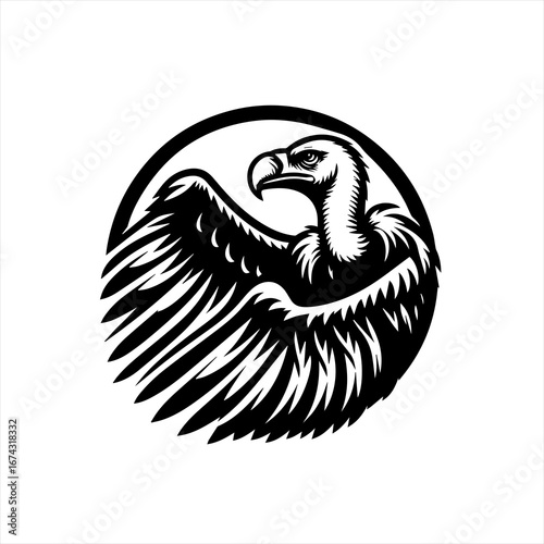 Stylized black and white vulture emblem with spread wings